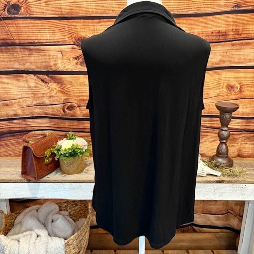 Blue Mood Womens Black Collared Sleeveless Blouse w/Pockets Size PXL - Picture 3 of 8